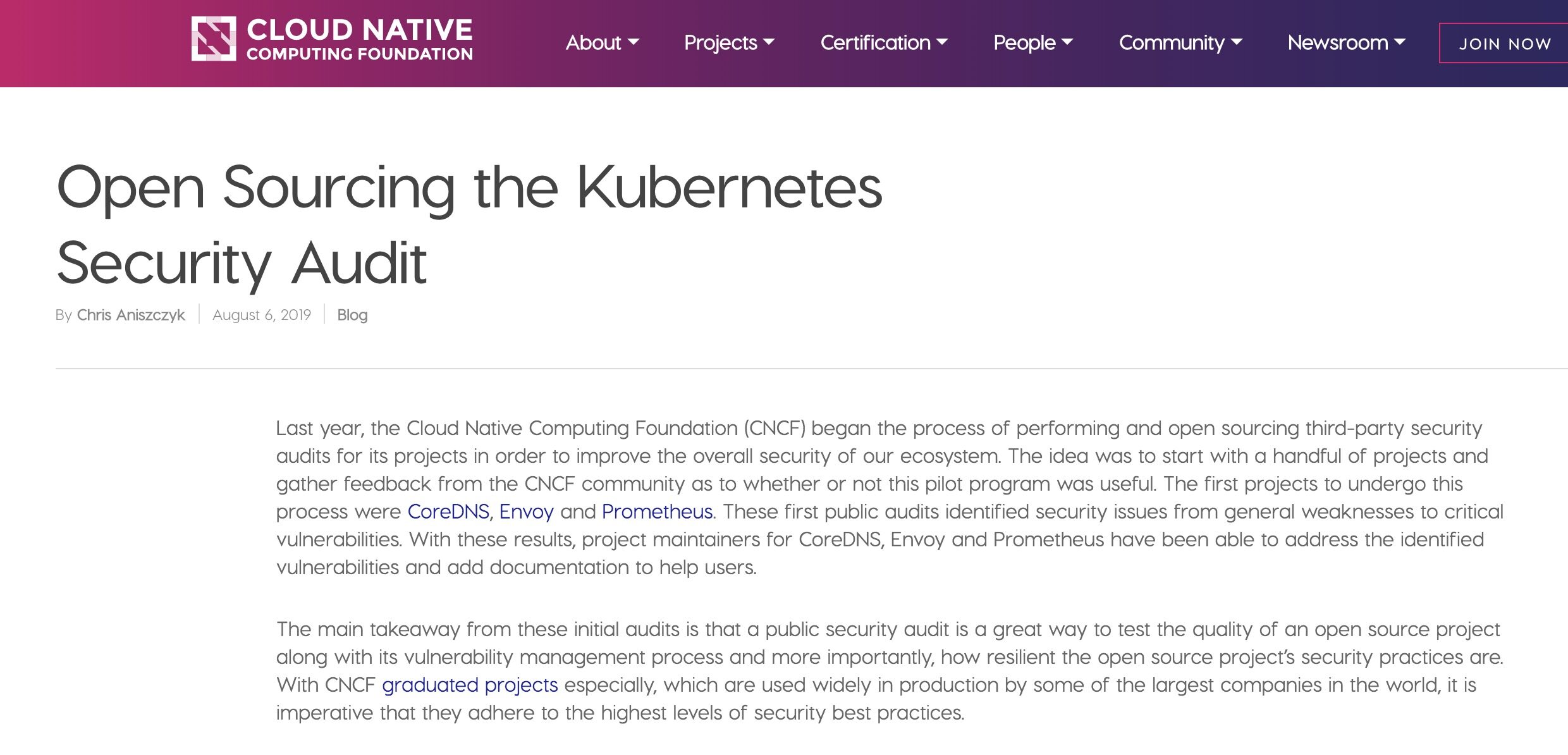 CNCF宣布完成对开源Kubernetes的安全审计